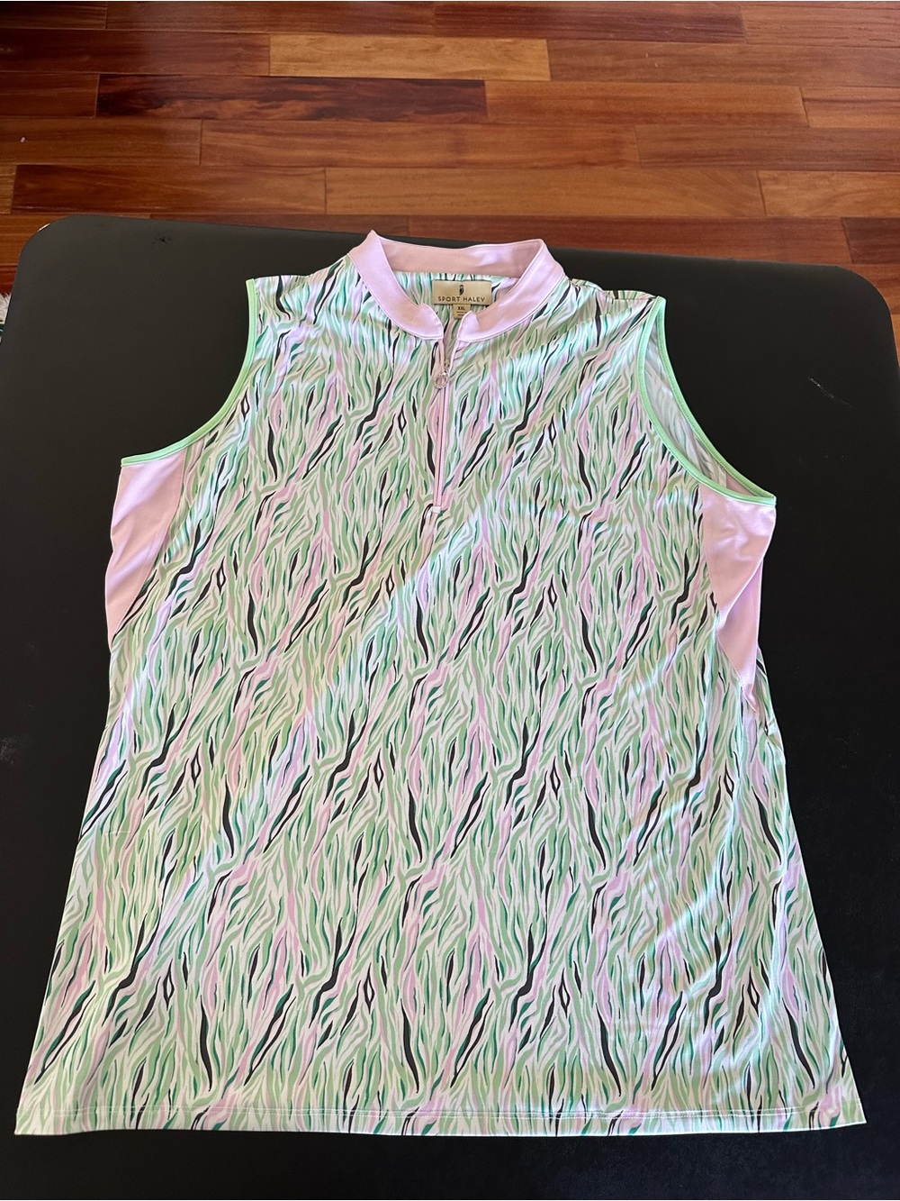 Sport Haley Women’s Sleeveless Zip Golf Top in Mint, Pink & Black Wave Print 2XL